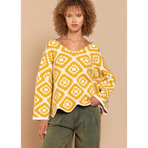 POL Geo Print V Neck Sweater Oversized Fit - Picture 3 of 12